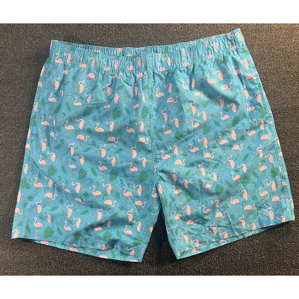 Hawaiian Authentics Mens Flamingo Tropical Print Swim Trunks Turquoise XL 7in